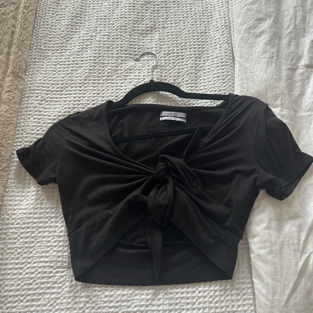 Urban outfitters cropped black two bow tie top